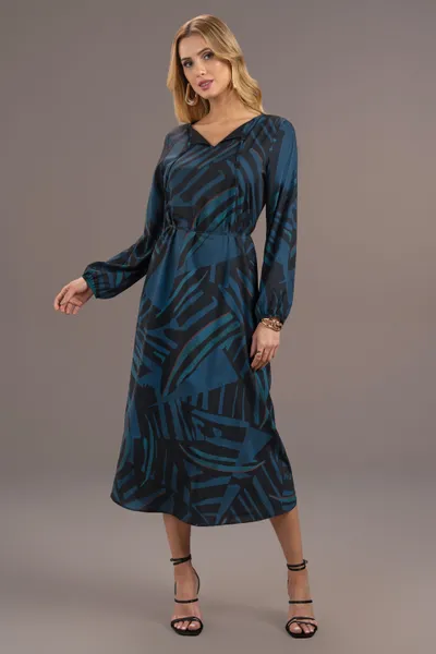 VESTIDO MIDI DECOTE V PETROLEO MIRA VEST