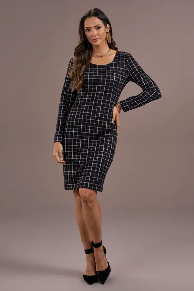 VESTIDO MANGA LONGA DECOTE ARREDONDADO PRETO MIRA