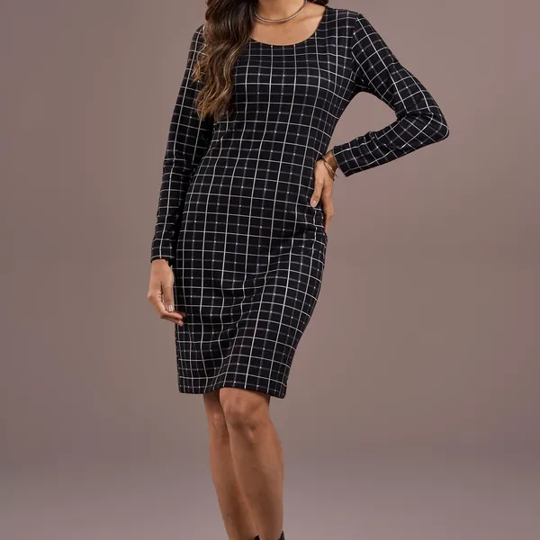 VESTIDO MANGA LONGA DECOTE ARREDONDADO PRETO MIRA