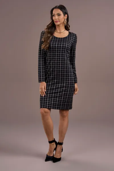 VESTIDO MANGA LONGA DECOTE ARREDONDADO PRETO MIRA VESTIDO MANGA LONGA DECOTE ARREDONDADO PRETO MIRA