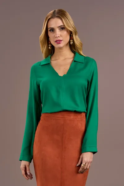 CAMISA DECOTE V MANGA LONGA VERDE MIRA VEST