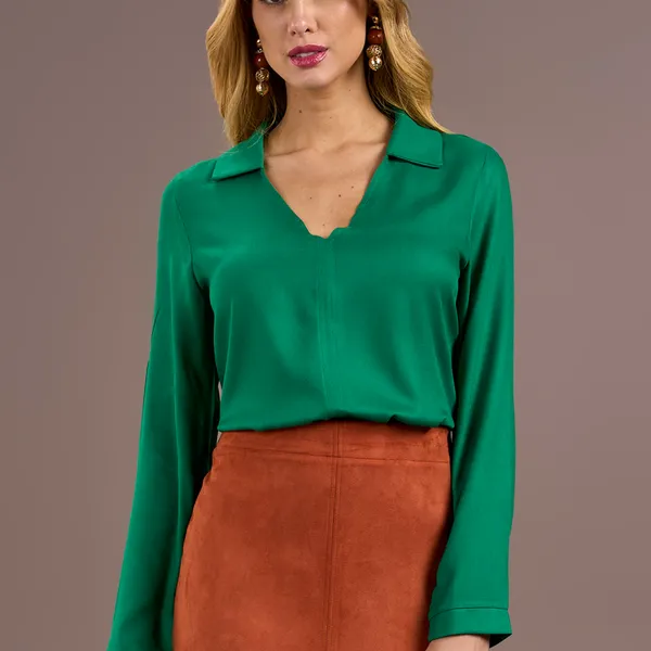 CAMISA DECOTE V MANGA LONGA VERDE MIRA VEST