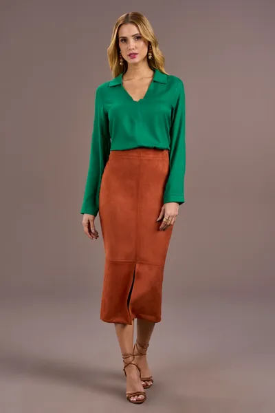 CAMISA DECOTE V MANGA LONGA VERDE MIRA VEST