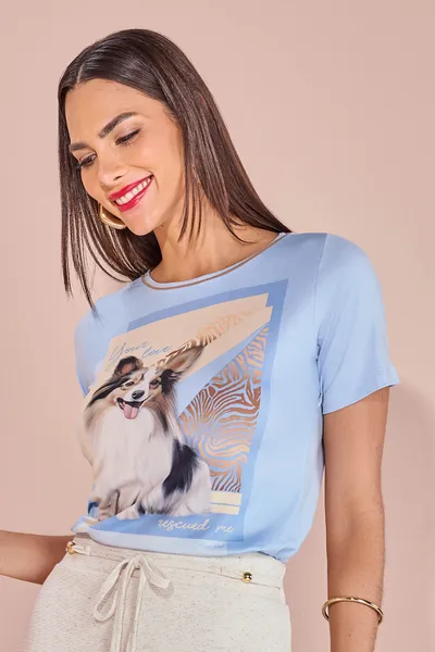 T-SHIRT MANGA CURTA ESTAMPA METALIZADA