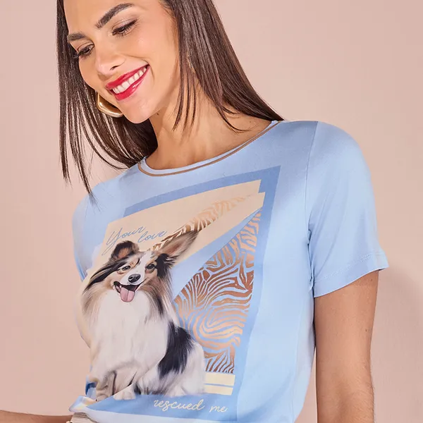 T-SHIRT MANGA CURTA ESTAMPA METALIZADA