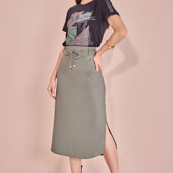 SAIA MIDI COM FENDA E CINTO MIRA VEST