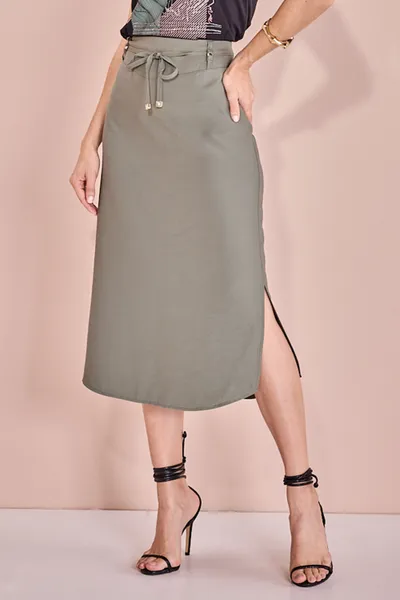 SAIA MIDI COM FENDA E CINTO MIRA VEST