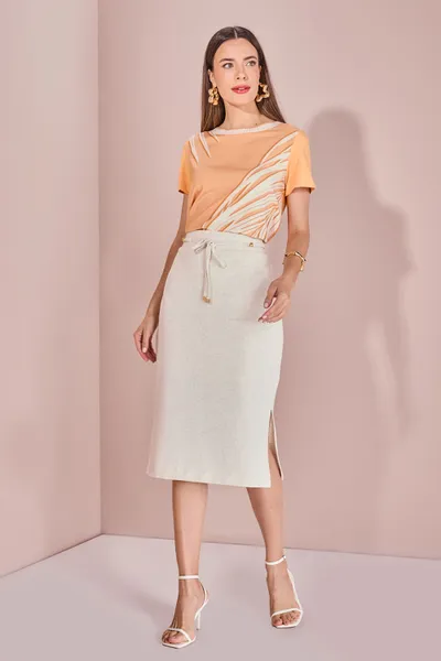 BLUSA MANGA CURTA DECOTE RIBANA CANOA