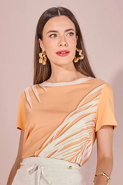 BLUSA MANGA CURTA DECOTE RIBANA CANOA