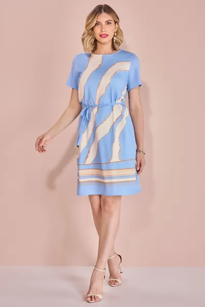 VESTIDO MANGA CURTA DECOTE CANOA COM CINTO MIRA VE