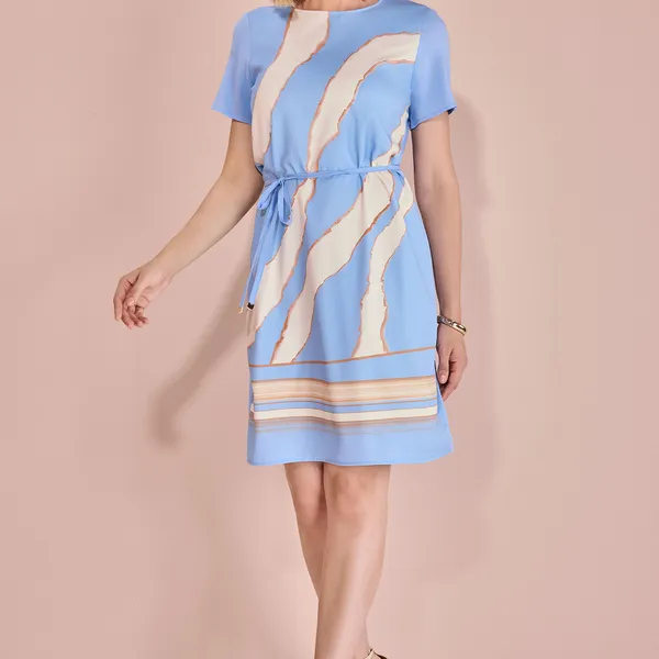 VESTIDO MANGA CURTA DECOTE CANOA COM CINTO MIRA VE