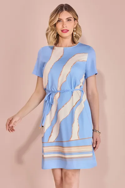 VESTIDO MANGA CURTA DECOTE CANOA COM CINTO MIRA VE