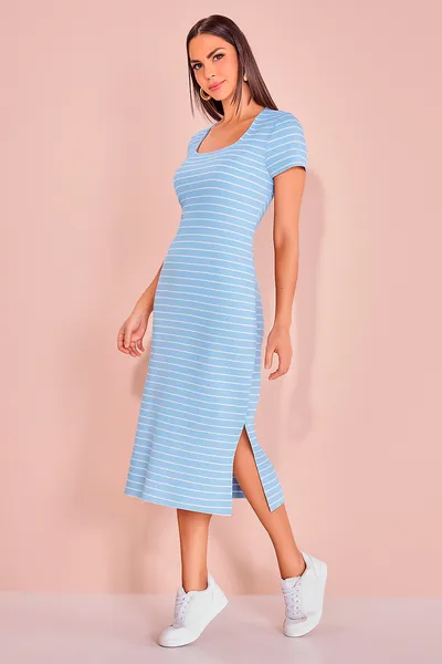 VESTIDO MIDI MANGA CURTA DECOTE QUADRADO MIRA VEST