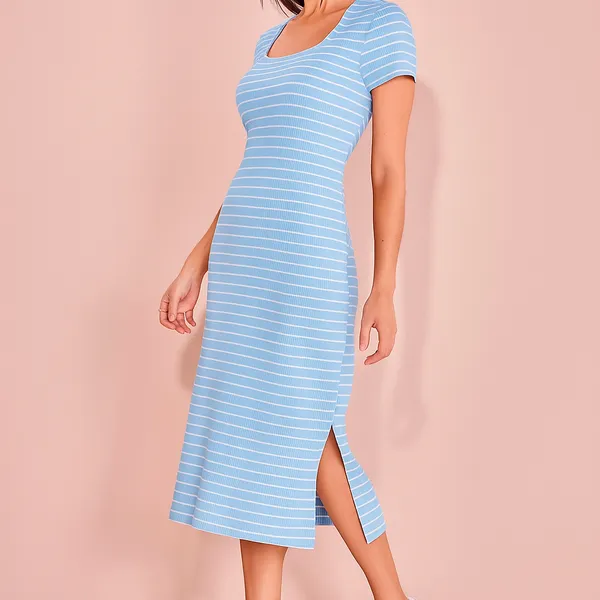 VESTIDO MIDI MANGA CURTA DECOTE QUADRADO MIRA VEST