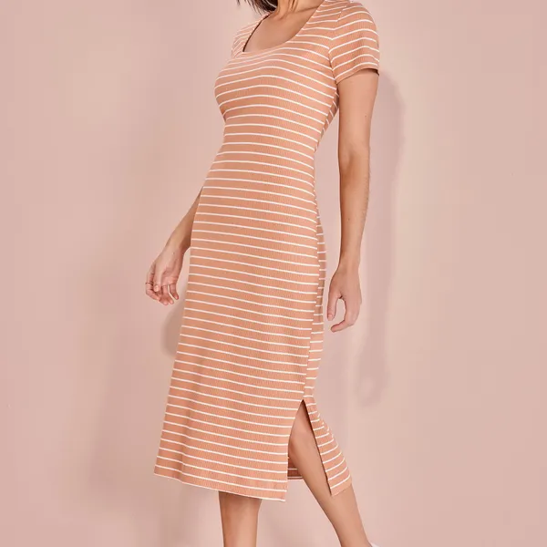 VESTIDO MIDI MANGA CURTA COM FENDAS
