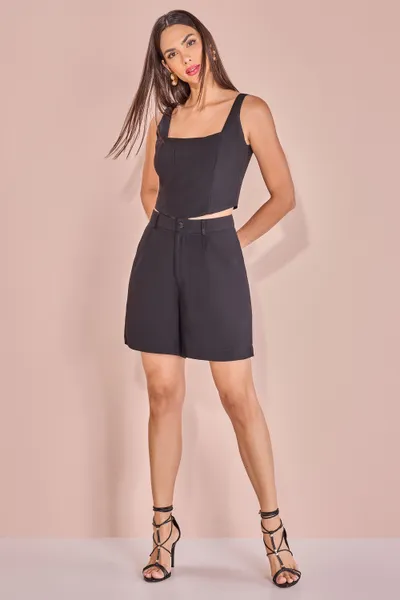 CONJUNTO CROPPED SEM MANGA BERMUDA MIRA VEST