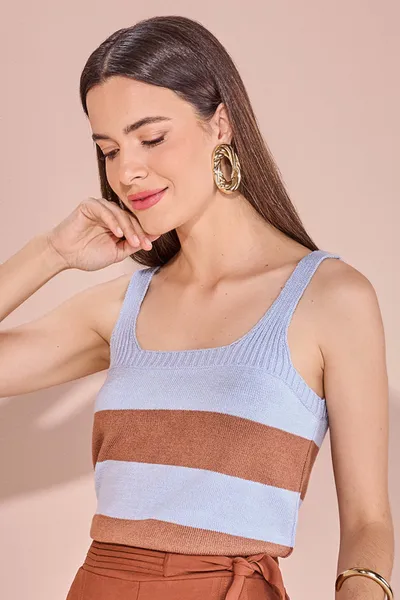 BLUSA ALÇA DECOTE QUADRADO LISTRADA MIRA VEST