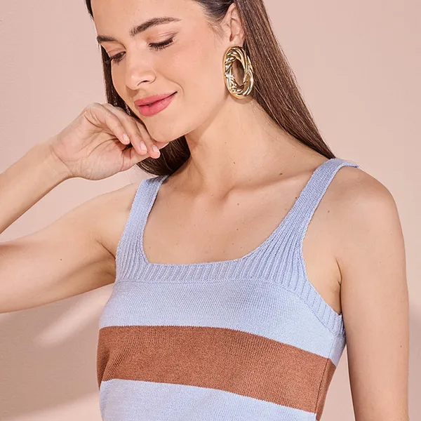 BLUSA ALÇA DECOTE QUADRADO LISTRADA MIRA VEST