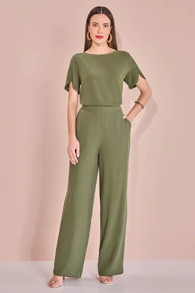CALÇA PANTALONA COM ELÁSTICO E BOLSO MIRA VEST