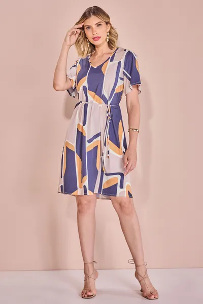 VESTIDO MANGA CURTA DECOTE V COM CINTO