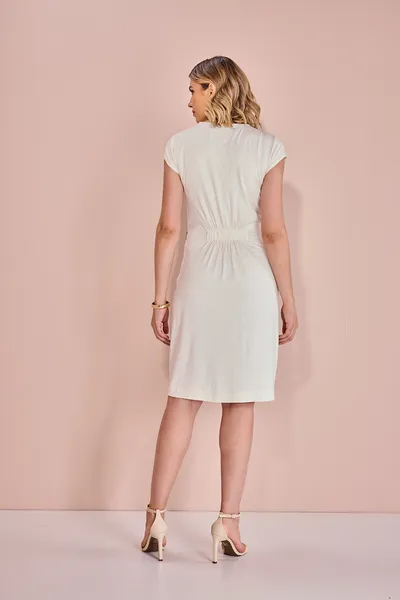 VESTIDO MANGA COPO DECOTE V NATURAL MIRA VEST