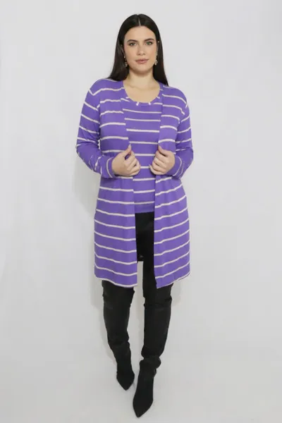 DUETO LISTRADO COM CARDIGAN ROXO MIRA VEST