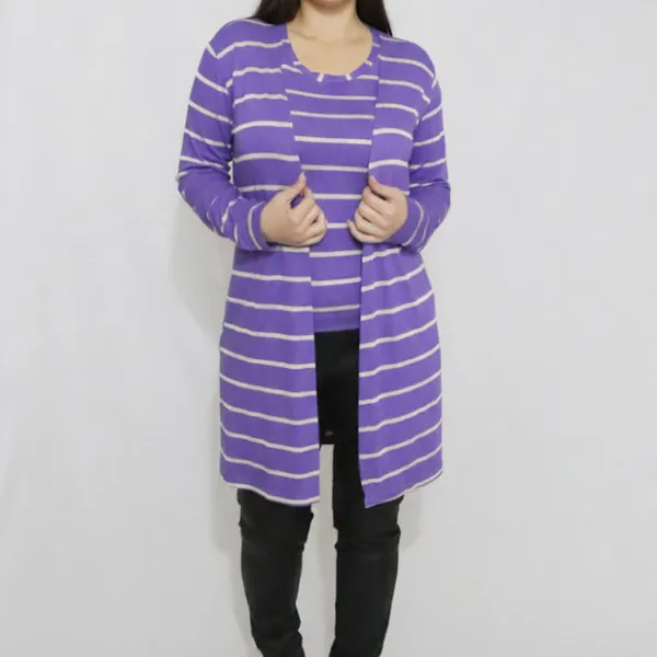 DUETO LISTRADO COM CARDIGAN ROXO MIRA VEST