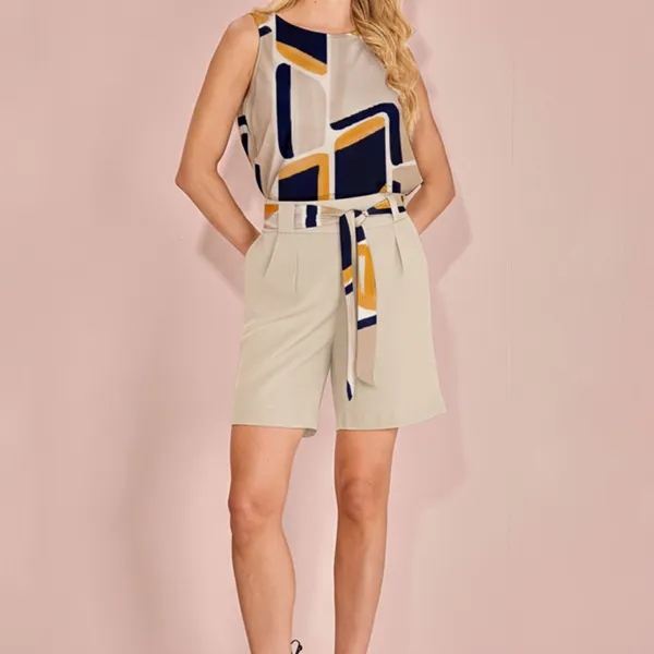 CONJUNTO BLUSA SEM MANGA BERMUDA ALFAIATARIA AMARE