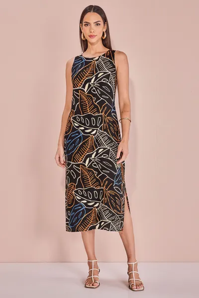 VESTIDO ESTAMPADO  PRETO MIDI MIRA VEST