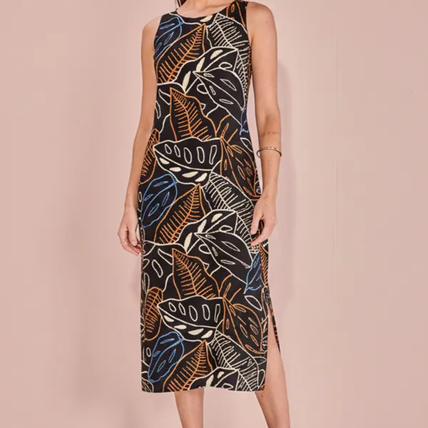 VESTIDO ESTAMPADO  PRETO MIDI MIRA VEST