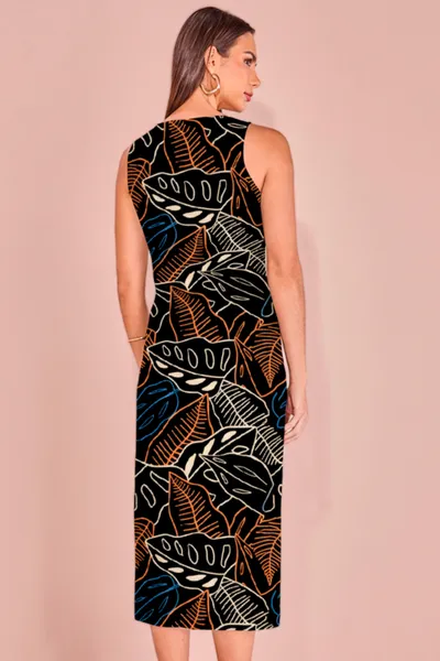 VESTIDO ESTAMPADO  PRETO MIDI MIRA VEST