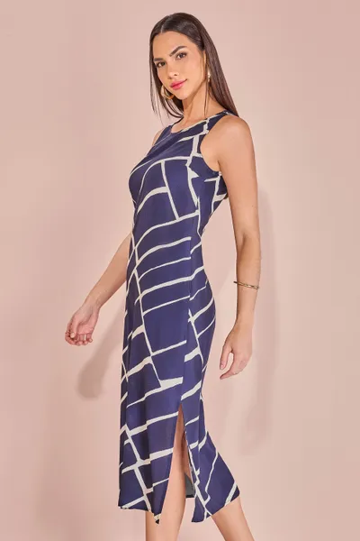 VESTIDO ESTAMPADO  MARINHO  MIDI MIRA VEST