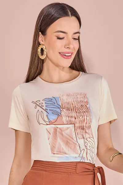 T-SHIRT MANGA CURTA DECOTE REDONDO MANTEIGA MIRA V