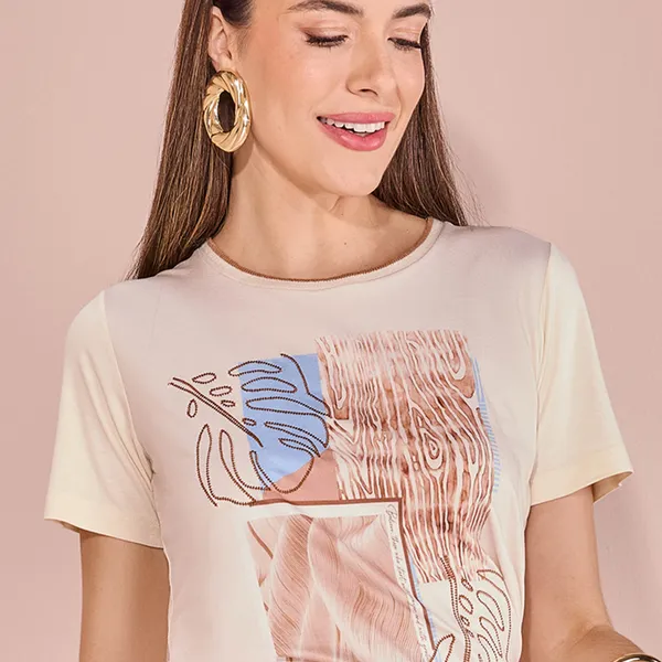 T-SHIRT MANGA CURTA DECOTE REDONDO MANTEIGA MIRA V