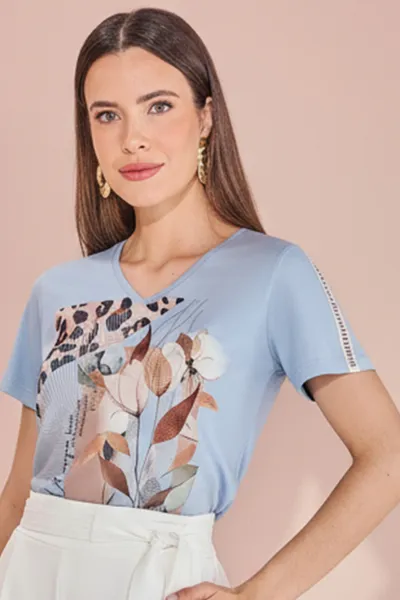 T-SHIRT MANGA CURTA ANIMAL PRINT AZUL BEBÊ MIRA VE