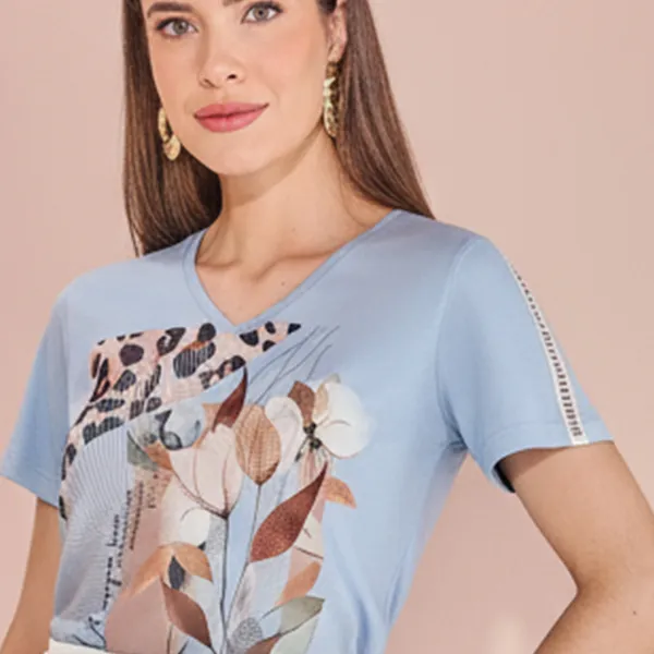 T-SHIRT MANGA CURTA ANIMAL PRINT AZUL BEBÊ MIRA VE