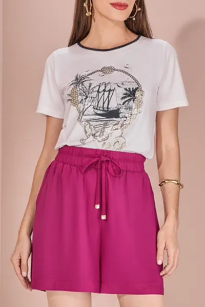 BERMUDA FUCSIA COM ELÁSTICO E CINTO MIRA VEST BERMUDA FUCSIA COM ELÁSTICO E CINTO MIRA VEST