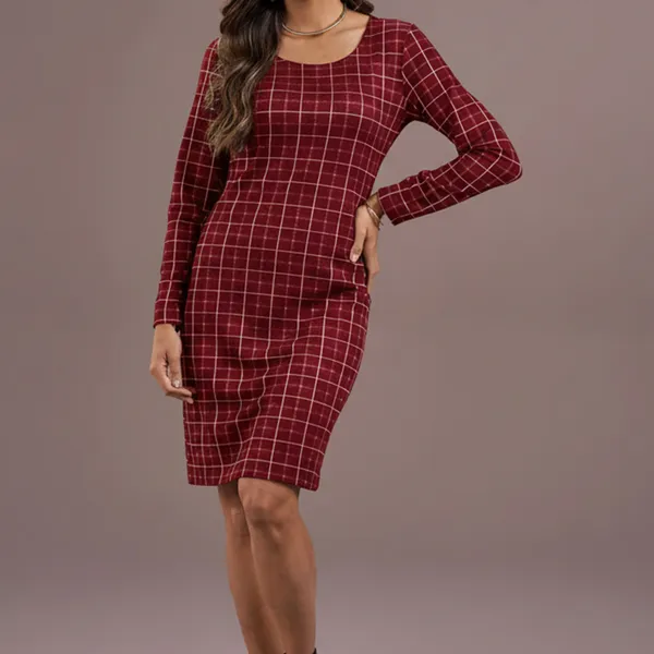 VESTIDO XADREZ JACQUARD MANGA LONGA VERMELHO MIRA