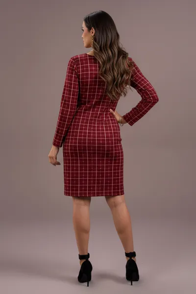 VESTIDO XADREZ JACQUARD MANGA LONGA VERMELHO MIRA VESTIDO XADREZ JACQUARD MANGA LONGA VERMELHO MIRA