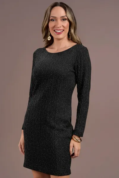 VESTIDO BRILHO EM LUREX DECOTE REDONDO PRETO MIRA