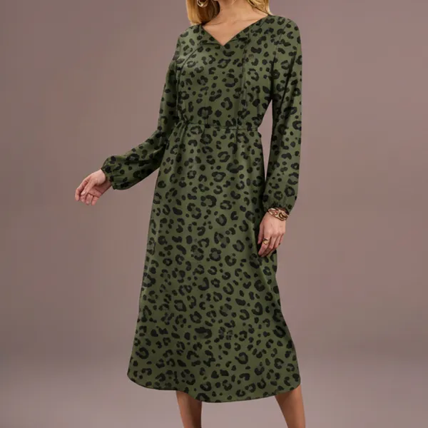 VESTIDO MIDI DECOTE V VERDE MILITAR MIRA VEST