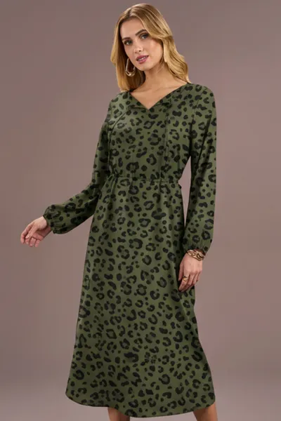 VESTIDO MIDI DECOTE V VERDE MILITAR MIRA VEST VESTIDO MIDI DECOTE V VERDE MILITAR MIRA VEST