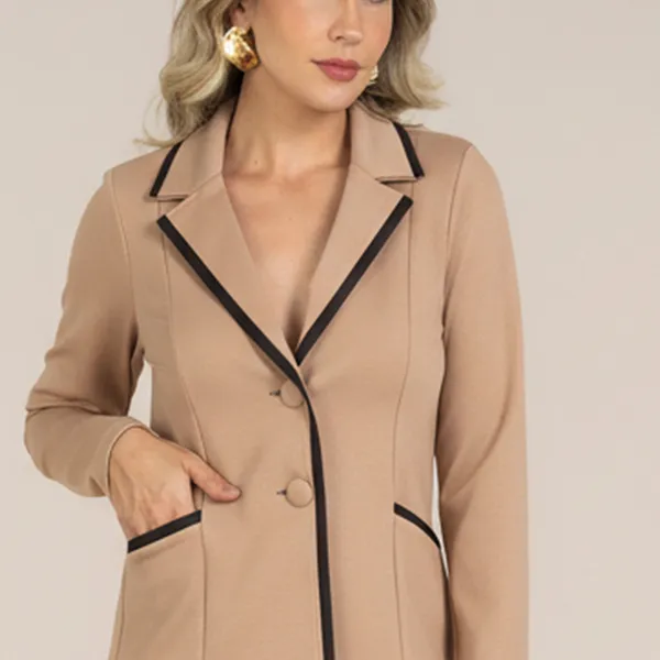 BLAZER GOLA SMOKING MANGA LONGA BEGE MIRA VEST
