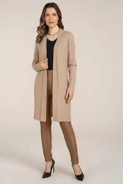 CARDIGAN MANGAS LONGAS PUNHO CANELADO CAMELO MIRA
