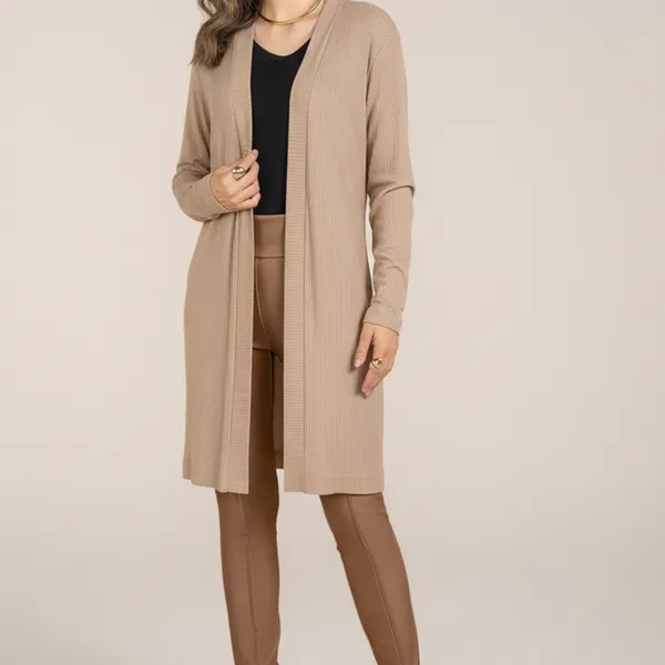 CARDIGAN MANGAS LONGAS PUNHO CANELADO CAMELO MIRA