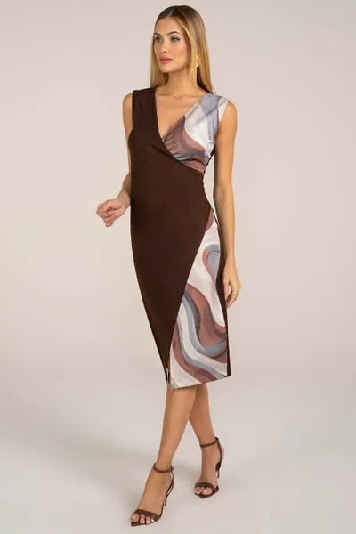VESTIDO RECORTE TRANSVERSAL DECOTE V CHOCOLATE MIR