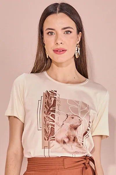 T-SHIRT MANGA CURTA DECOTE REDONDO MANTEIGA MIRA V