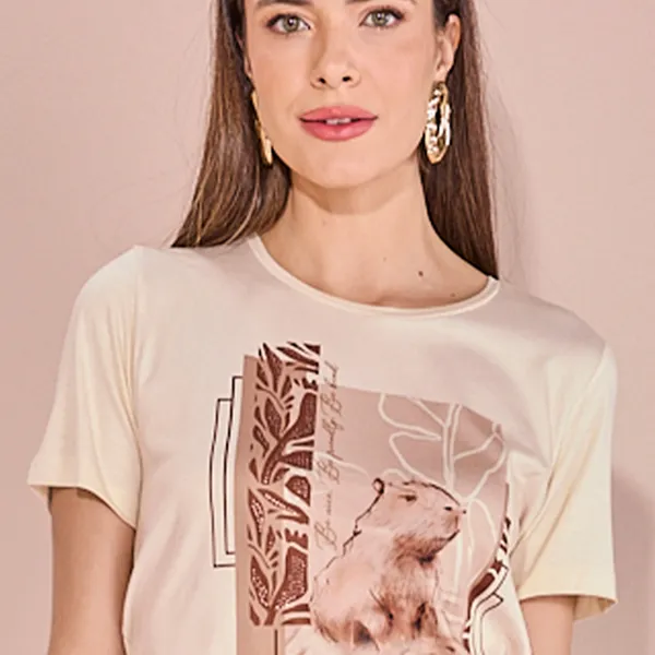 T-SHIRT MANGA CURTA DECOTE REDONDO MANTEIGA MIRA V