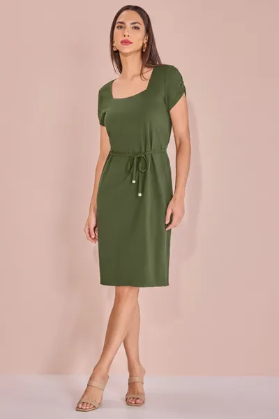 VESTIDO DEC0TE QUADRADO MANGA CURTA VERDE MENTA MI