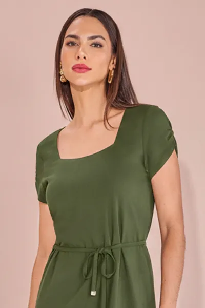 VESTIDO DEC0TE QUADRADO MANGA CURTA VERDE MENTA MI